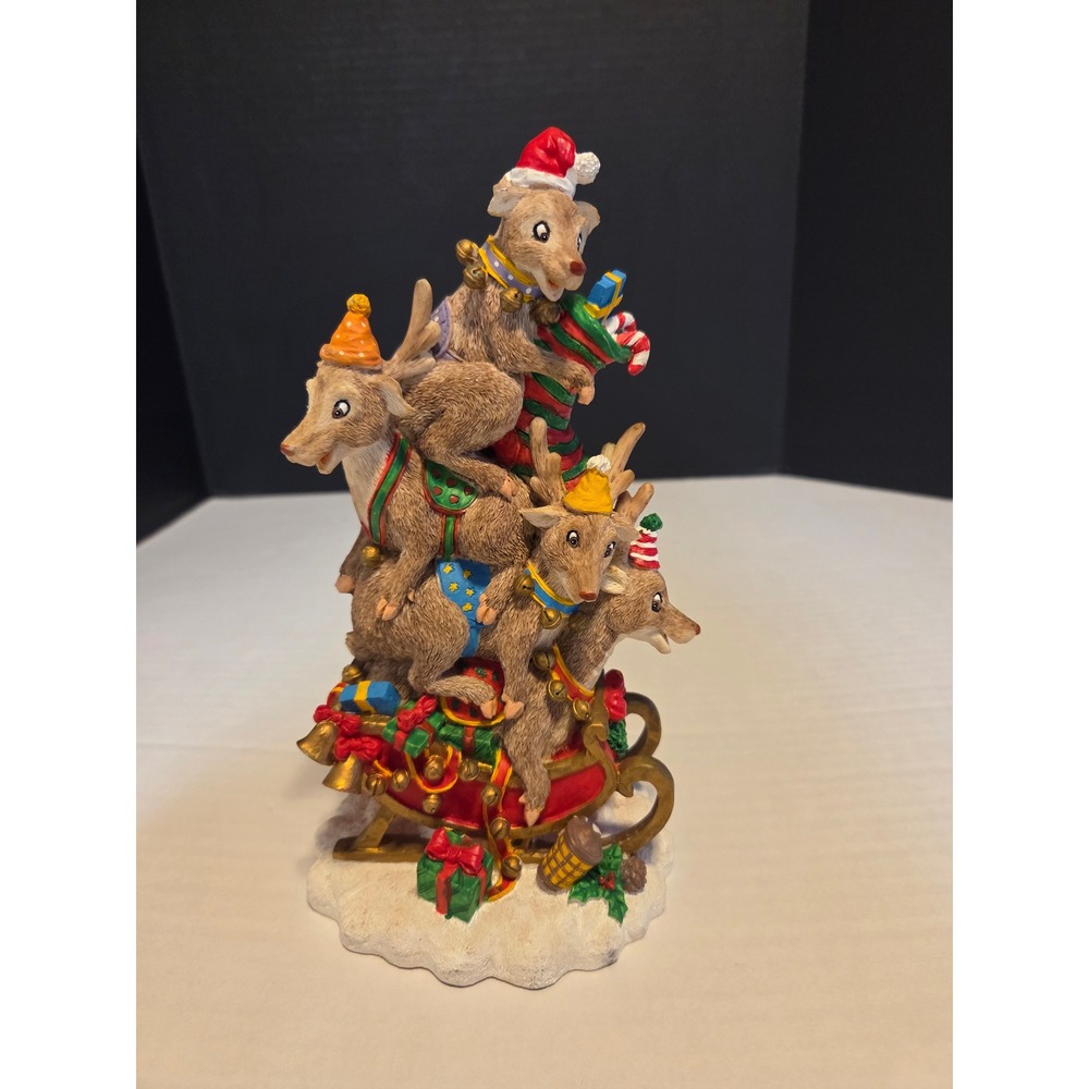 Danbury Mint 1997 Reindeer Sled Christmas Figurine Stacked Sleigh Decor